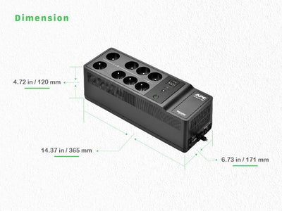 APC UPS für Zuhause, 500VA UPS Batterie-Backup mit AVR, 8X CEE 7/3 Schuko outlets(1) USB-Ladeanschlu
