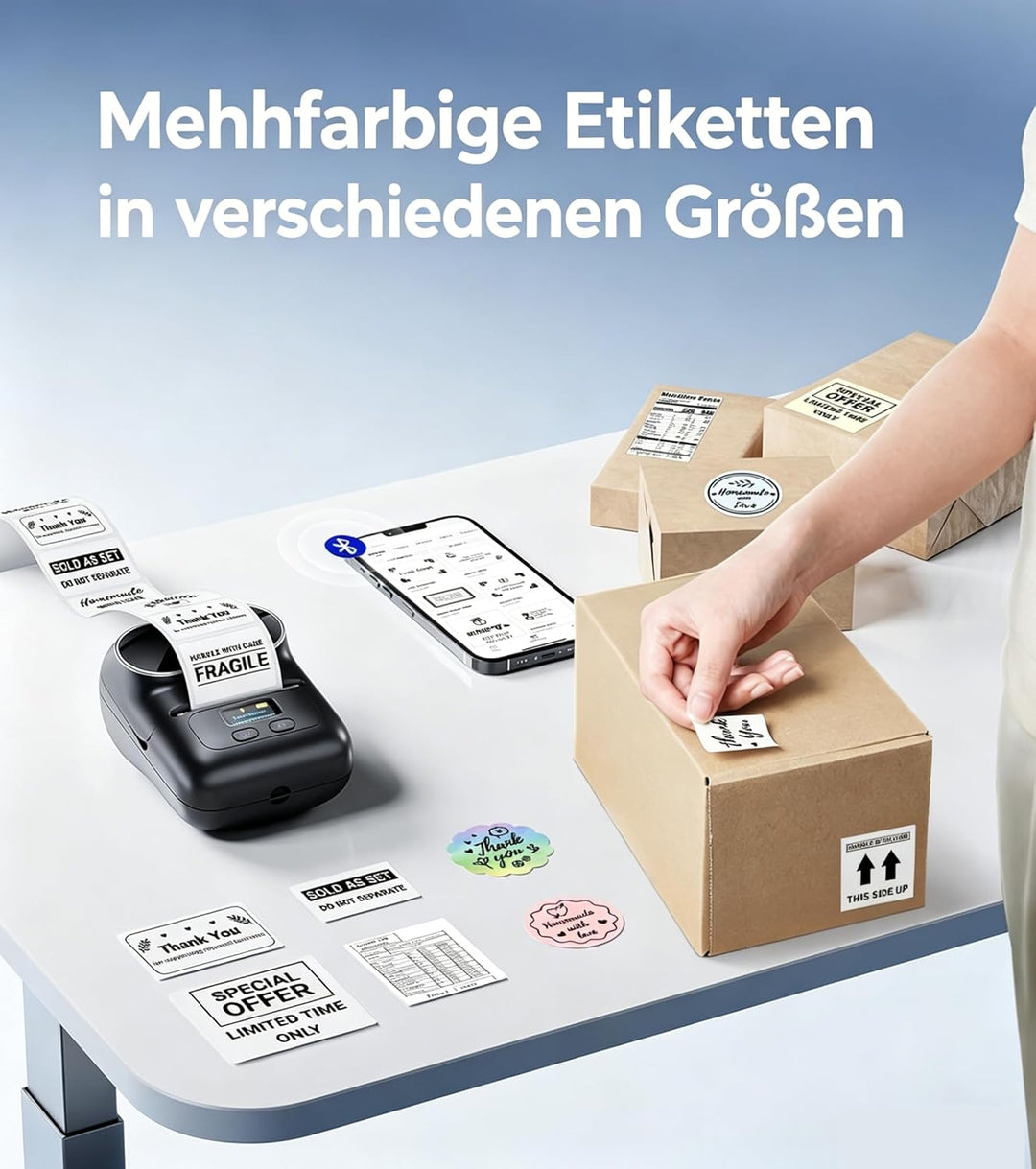 Phomemo M110 Etikettendrucker Selbstklebend mit 3 Etikettenrollen - Etikettiergerät Bluetooth Thermo
