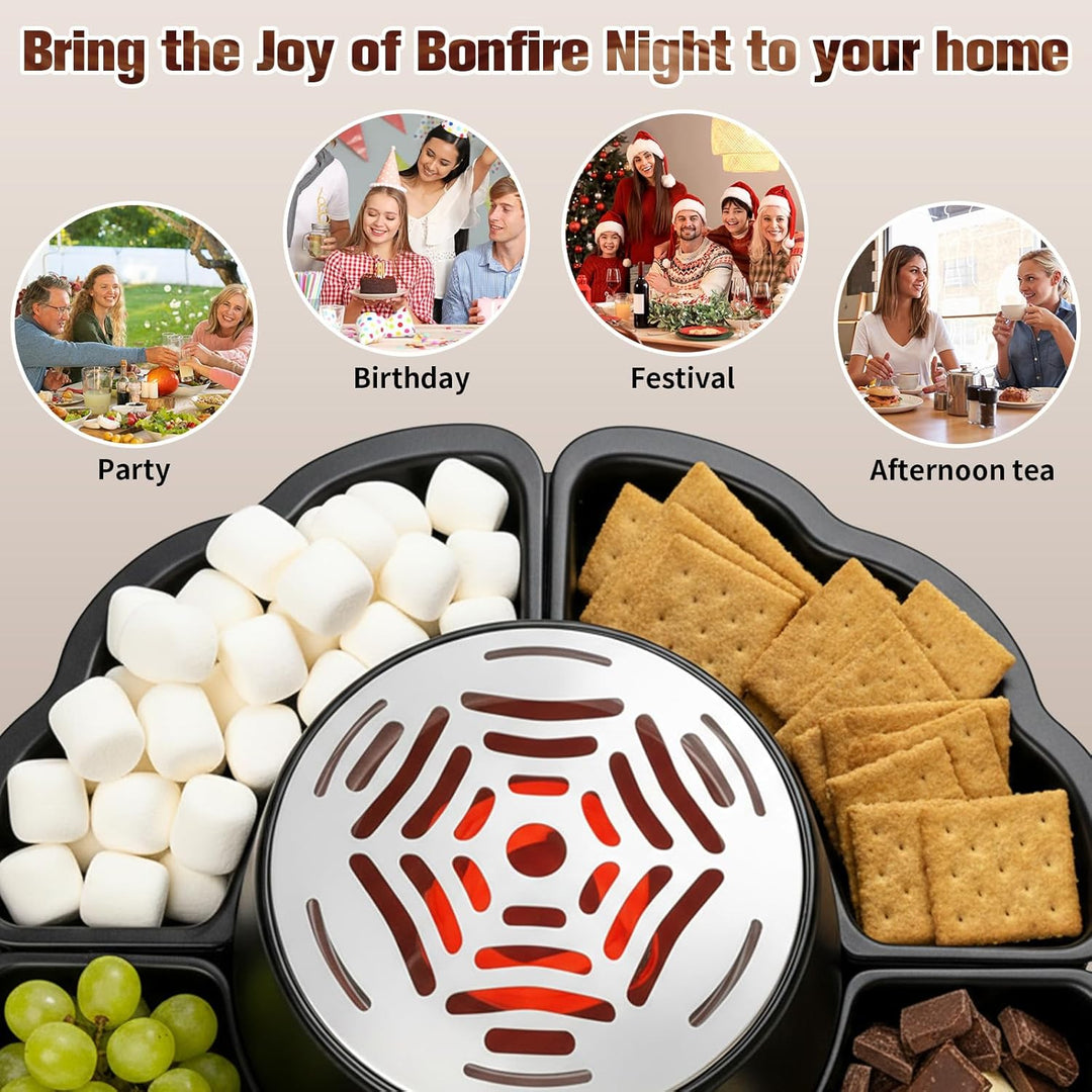 2-in-1 Smores Maker & Schokoladenfondue Set – S'Mores Set für Innenräume, Flammenloser Röster mit 4