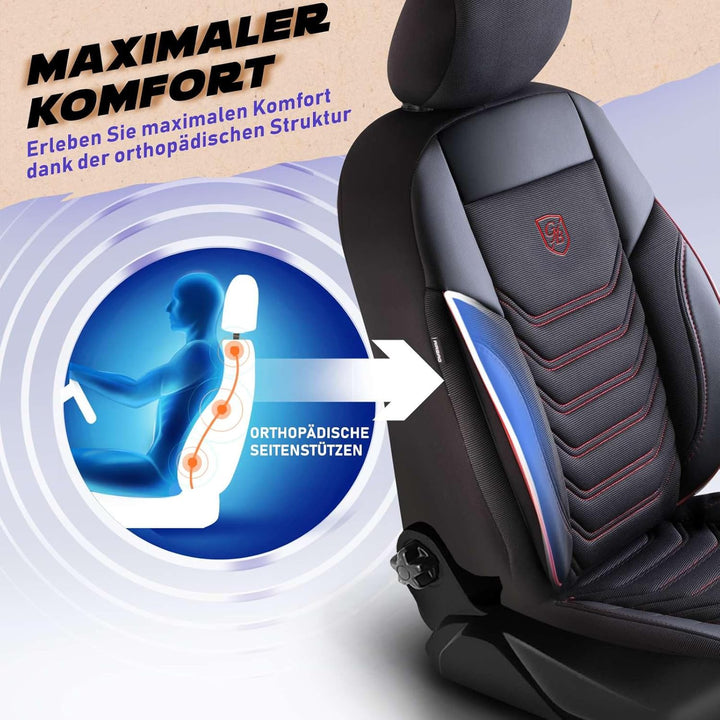 Autositzbezüge Universal für PKW & SUV - Premium Vordersitze Auto Sitzbezug aus Piqué-Stoff, Schwarz