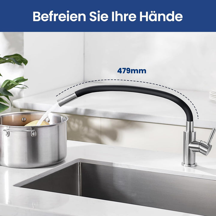 CECIPA Flexibler Küchenarmatur Schwarz, Wasserhahn Küch mit 2 Strahlarten, Mischbatterie Küche Schwa