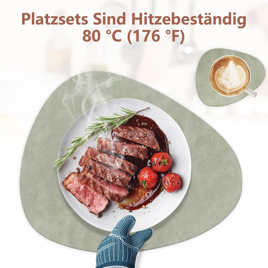 4er Set Tischset aus Leder-Imitat，Platzsets abwaschbar und wasserdicht，Platzdeckchen Lederoptik mit