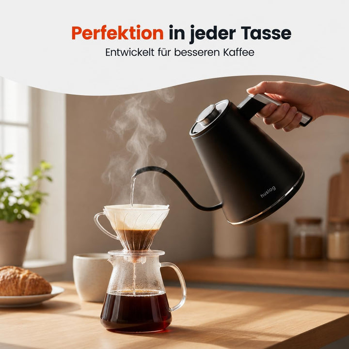 Elektrischer Wasserkocher 1L mit Temperaturregelung 40–100°C, Schwanenhals, LED-Display, Warmhaltefu