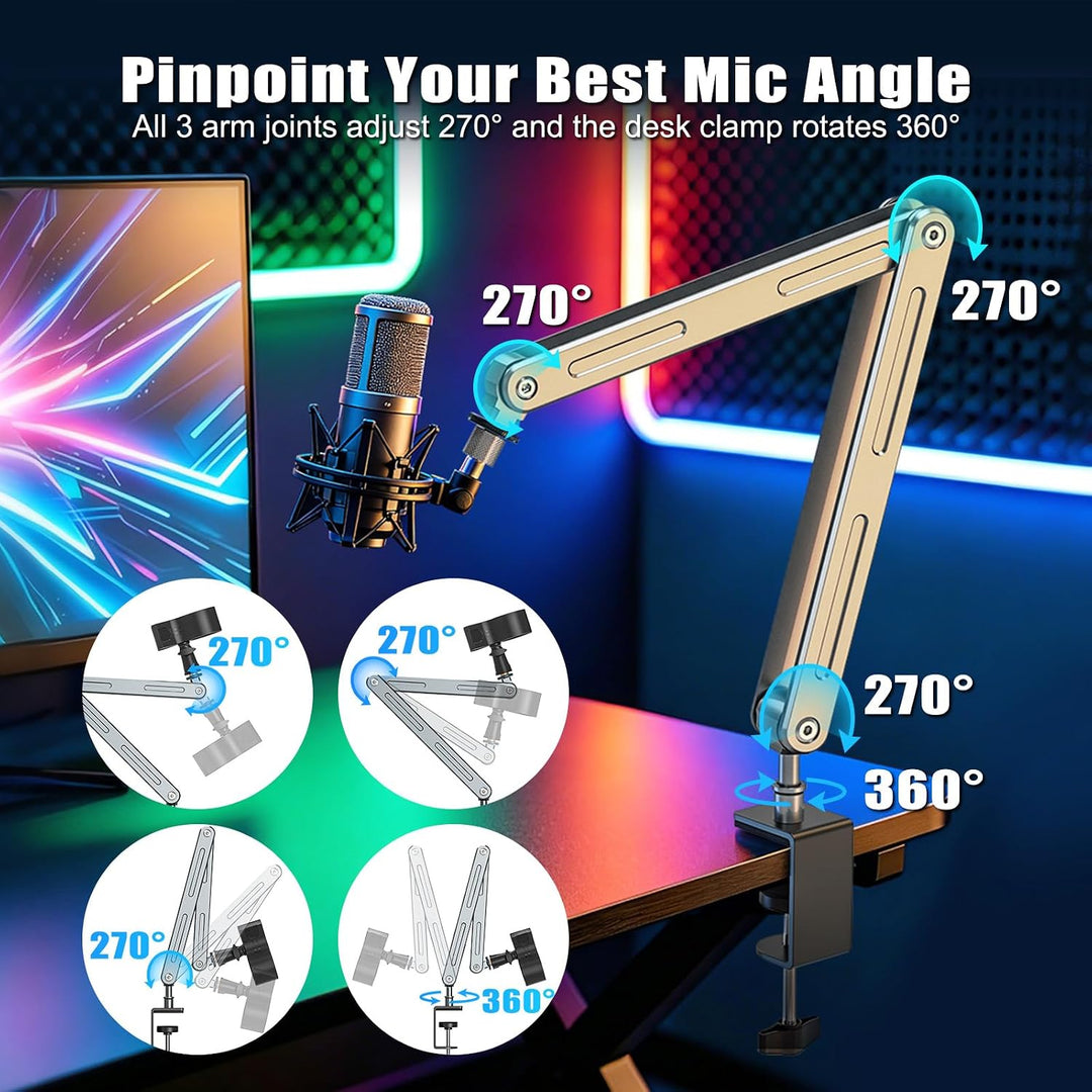 Aluminium Mikrofon Arm Tisch für Live-Streaming, Singe, Gaming | Aluminium Mikrofonständer Schreibti