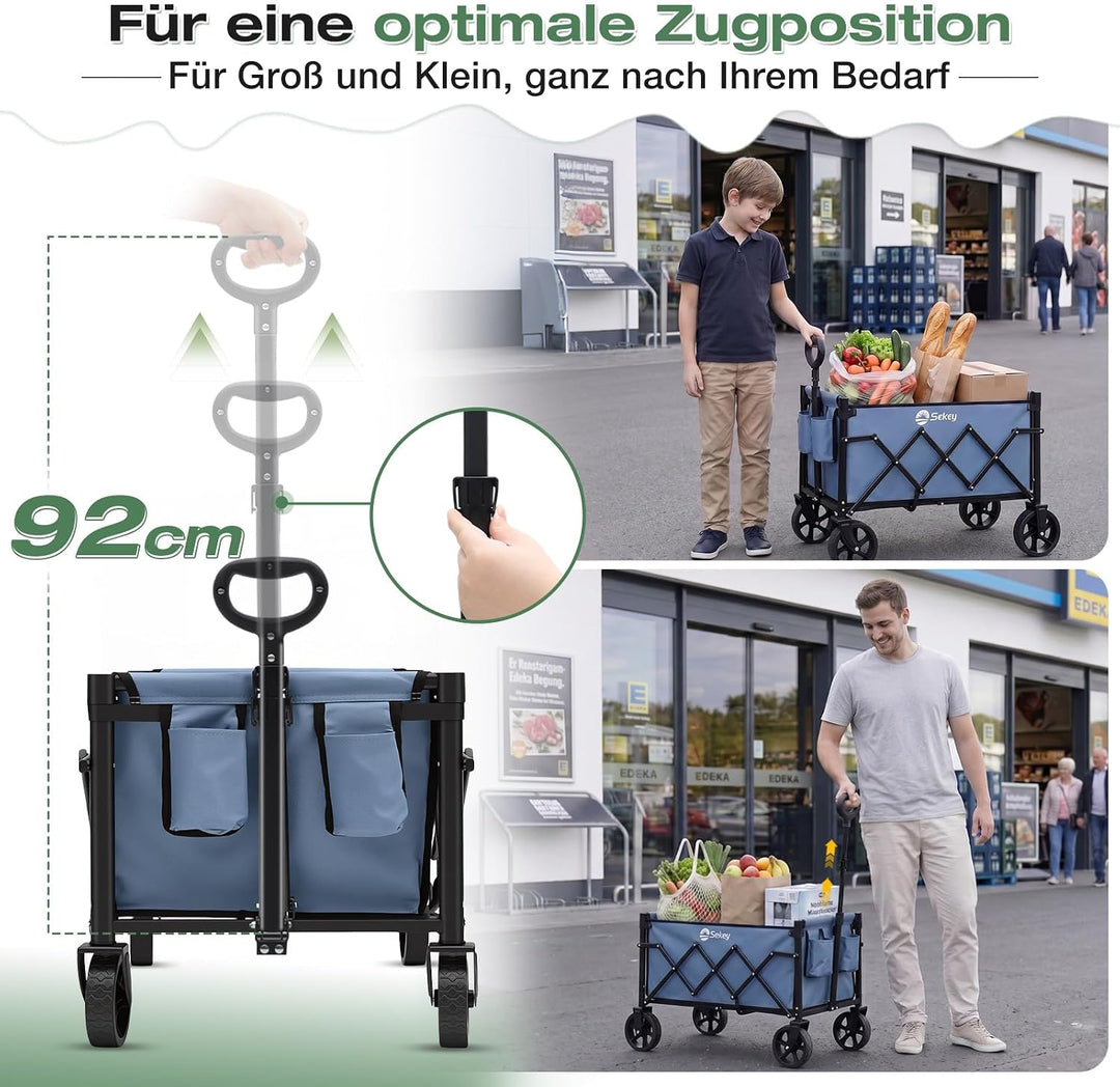 Sekey Bollerwagen Faltbar Mini 4029, Handwagen Klappbar Klein 65L 80KG | Faltbarer Einkaufswagen Cam
