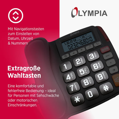 Olympia Senioren Grosstastentelefon Festnetztelefon Hörgerätekompatibel Grosse SOS und Freisprechtas