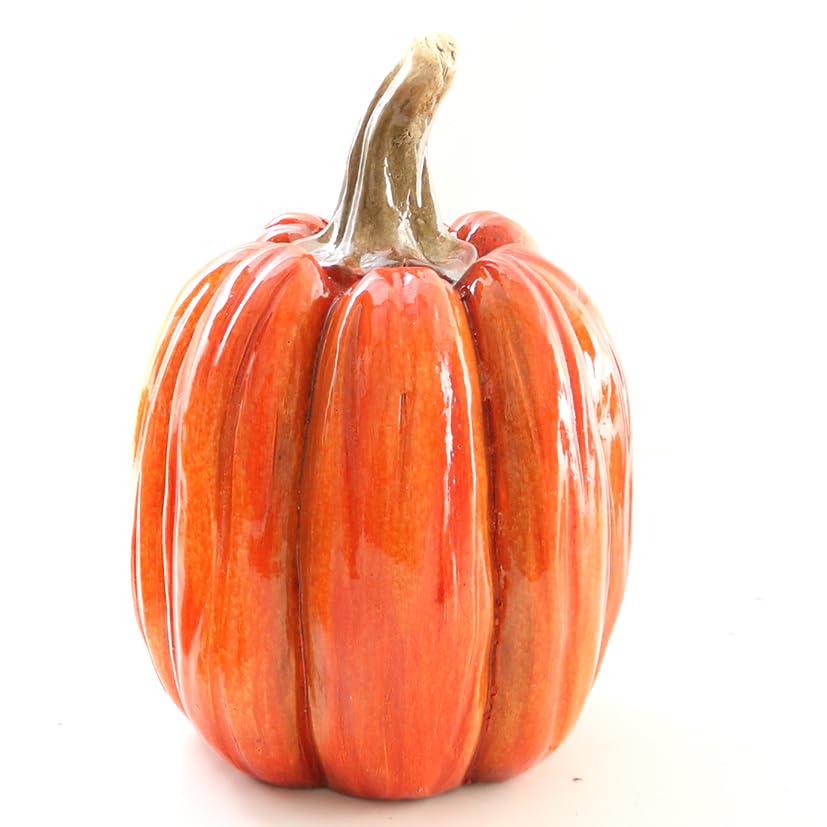 Grosser künstlicher Kürbis aus Keramik Orange oder Grau Zierkürbis Herbstdeko Herbstdekorationen Hal