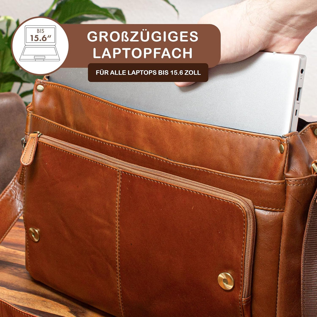 STILORD 'Marlon' Ledertasche Herren Business Uni Büro Vintage Umhängetasche gross DIN A4 mit 15.6 Zo
