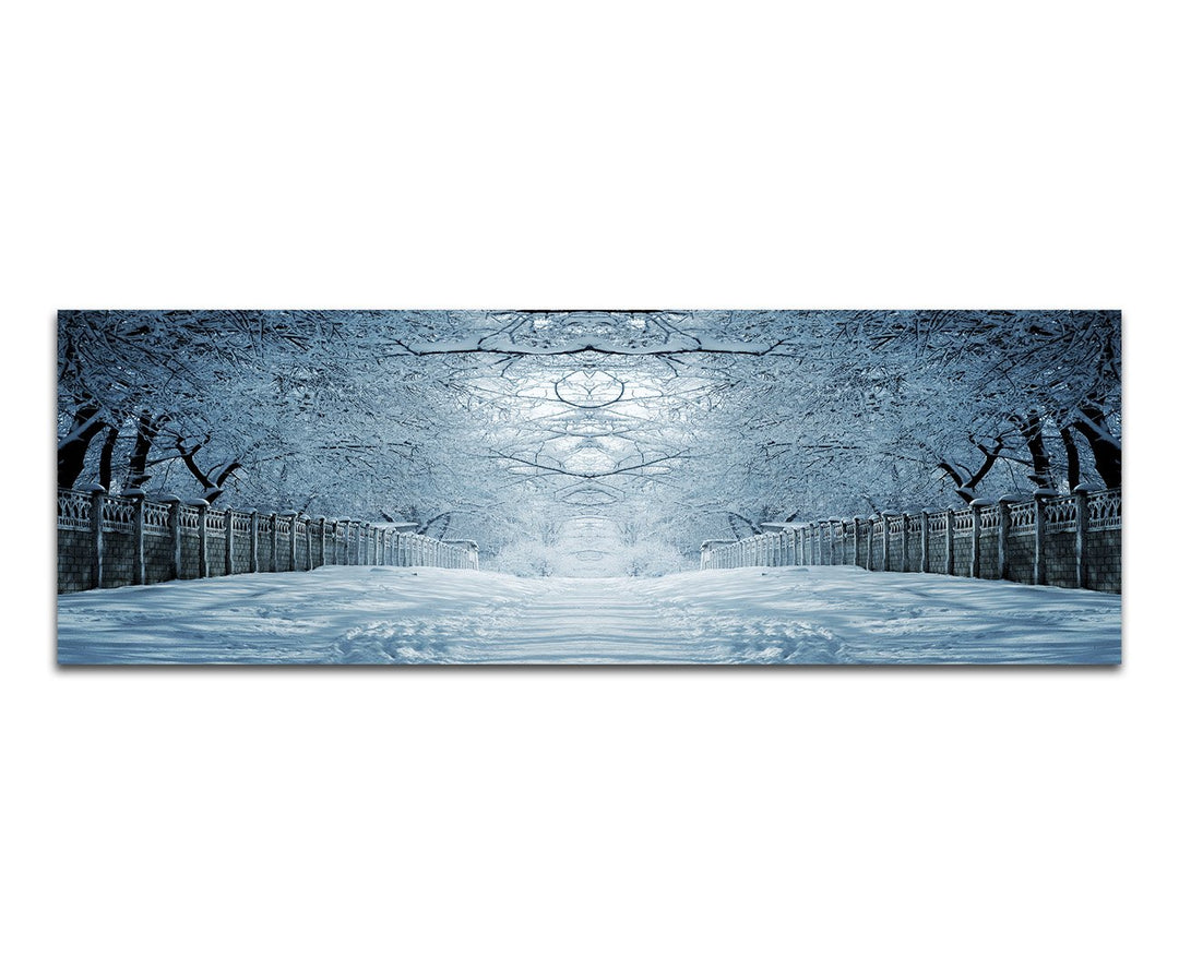 Paul Sinus Art Panoramabild auf Leinwand und Keilrahmen 150x50cm Winterlandschaft Bäume Weg Baumtunn