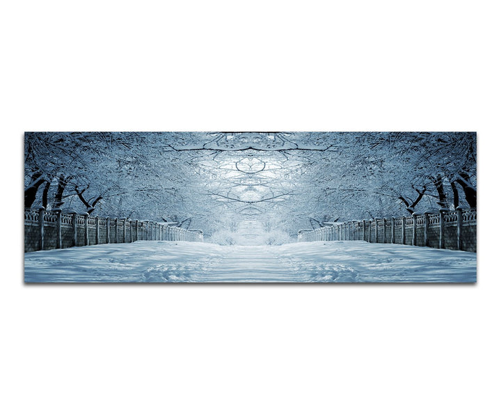 Paul Sinus Art Panoramabild auf Leinwand und Keilrahmen 150x50cm Winterlandschaft Bäume Weg Baumtunn