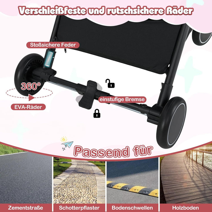 DREAMADE Kinderwagen faltbar, Reisebuggy für Kinder 0-3 Jahren, Buggy mit verstellbarem Sonnendach,