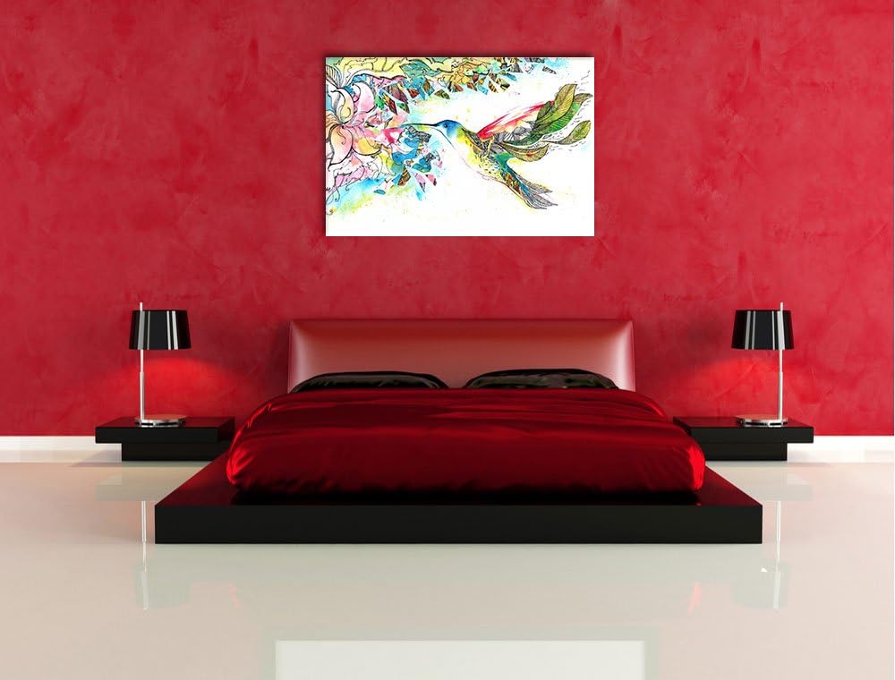 Pixxprint Kolibri Kunst Format: 100x70 auf Leinwand, XXL riesige Bilder fertig gerahmt mit Keilrahme