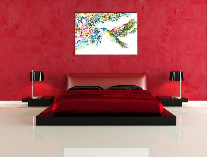 Pixxprint Kolibri Kunst Format: 100x70 auf Leinwand, XXL riesige Bilder fertig gerahmt mit Keilrahme