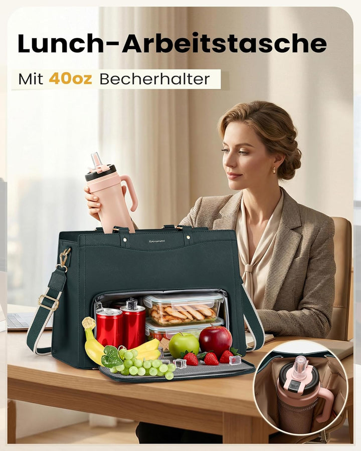 RAINSMORE Lehrertasche Damen mit Kühlfach 15,6 Zoll Laptoptasche Arbeitstasche Damen Gross PU Leder