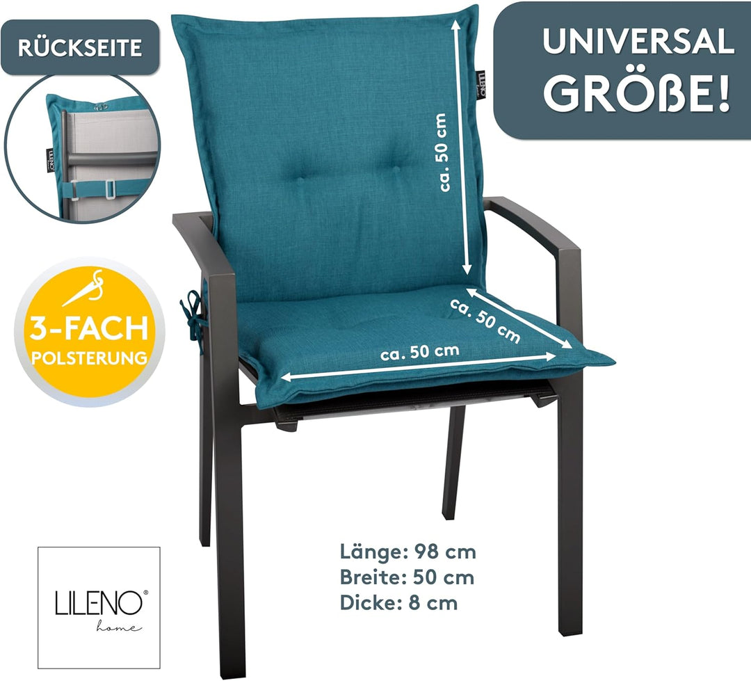 LILENO HOME Gartenstuhl Auflagen als [2er Set - Niedriglehner] in Petrol - Bequeme Liegen als Sitzau