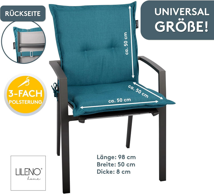 LILENO HOME Gartenstuhl Auflagen als [2er Set - Niedriglehner] in Petrol - Bequeme Liegen als Sitzau