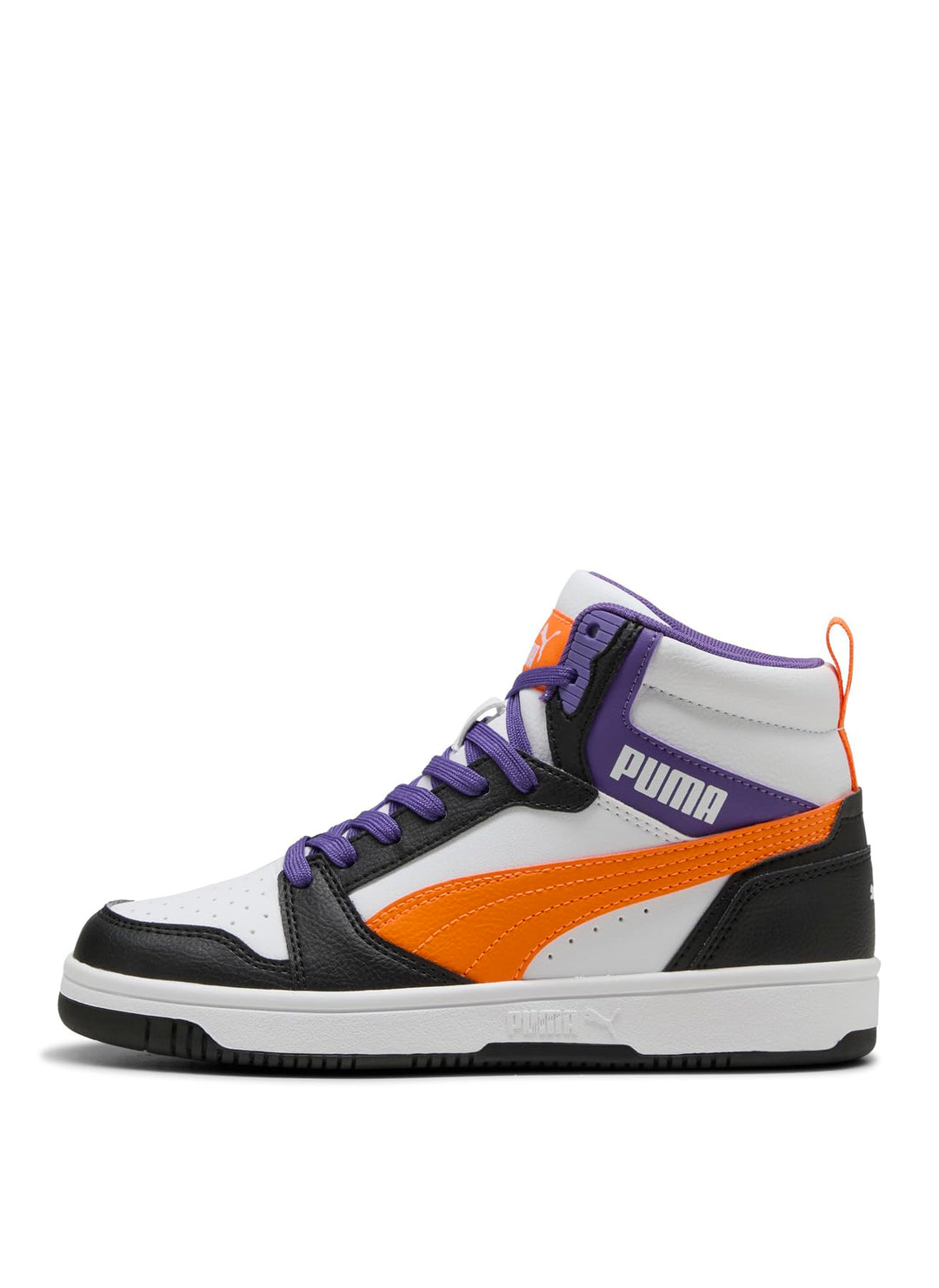 Puma Unisex Kinder Rebound V6 Mid JrSneaker 36 EU Puma Weiss Orange Glo Puma Schwarz, 36 EU Puma Wei