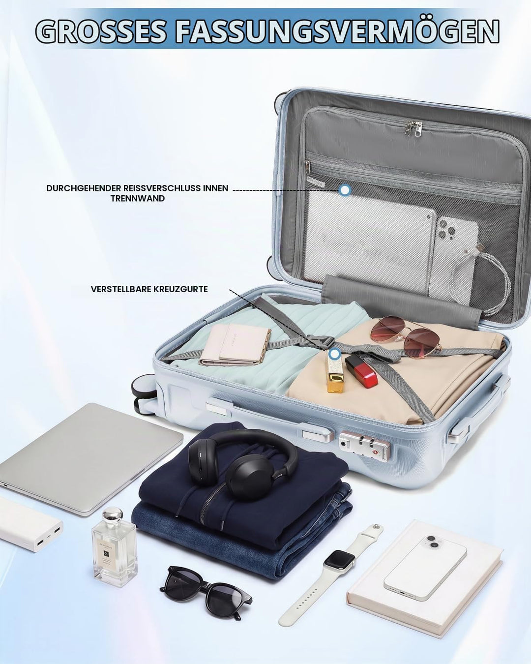 Sea choice Hardschalen Trolley Koffer Set 5tlg. Zwillingsrollen Reisekoffer Enthält 1 Reisetasche un