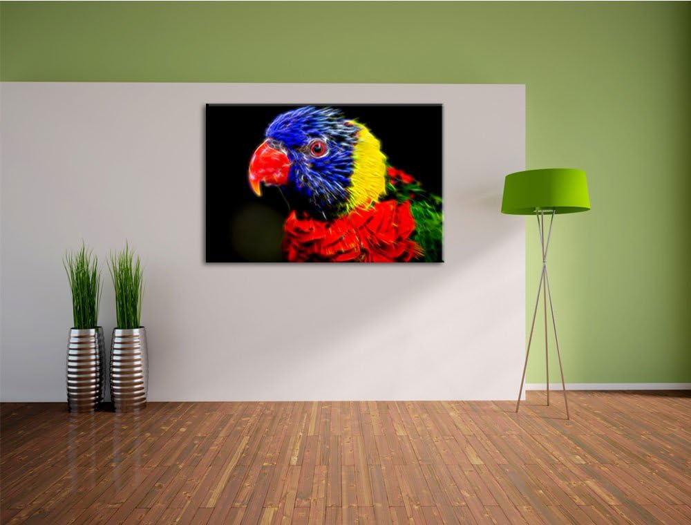 Dark farbenfroher Papagei Deluxe Format: 100x70 cm auf Leinwand, XXL riesige Bilder fertig gerahmt m