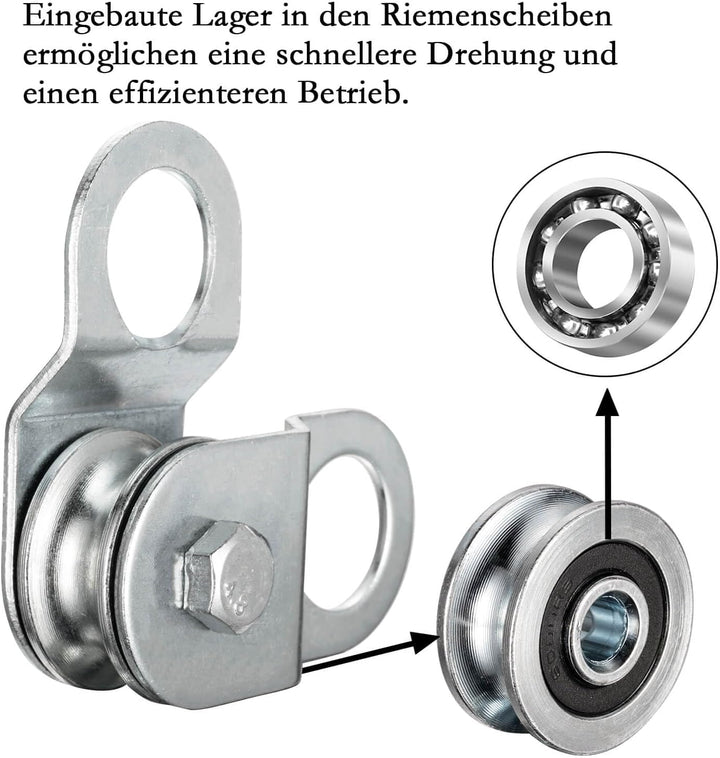 Umlenkrolle mit 2 Kugellager, Umlenkrollen für 6mm Seile Stahlseil, Tragkraft 50kg, 4 Stück 4 32mm,