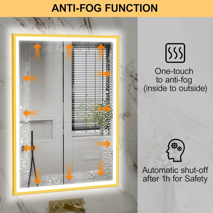 furduzz LED Badspiegel Rechteckig mit Gold Aluminiumrahmen, 700x500mm Wandspiegel aus Sicherheitsgla