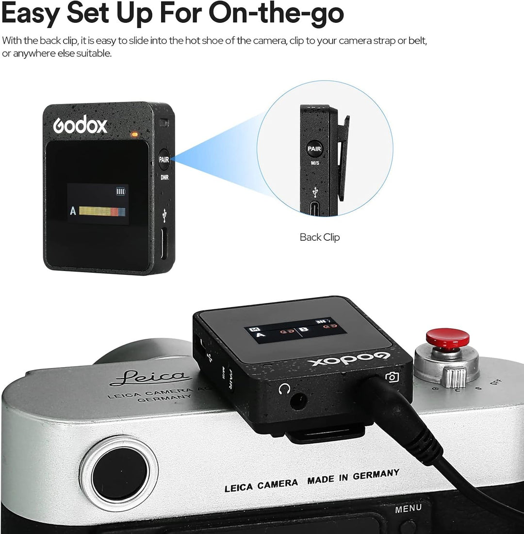 Godox MoveLink II M2 Drahtloses Mikrofonsystem (2 TX + 1 RX + Ladekoffer), 2.4G Wireless Noise Cance