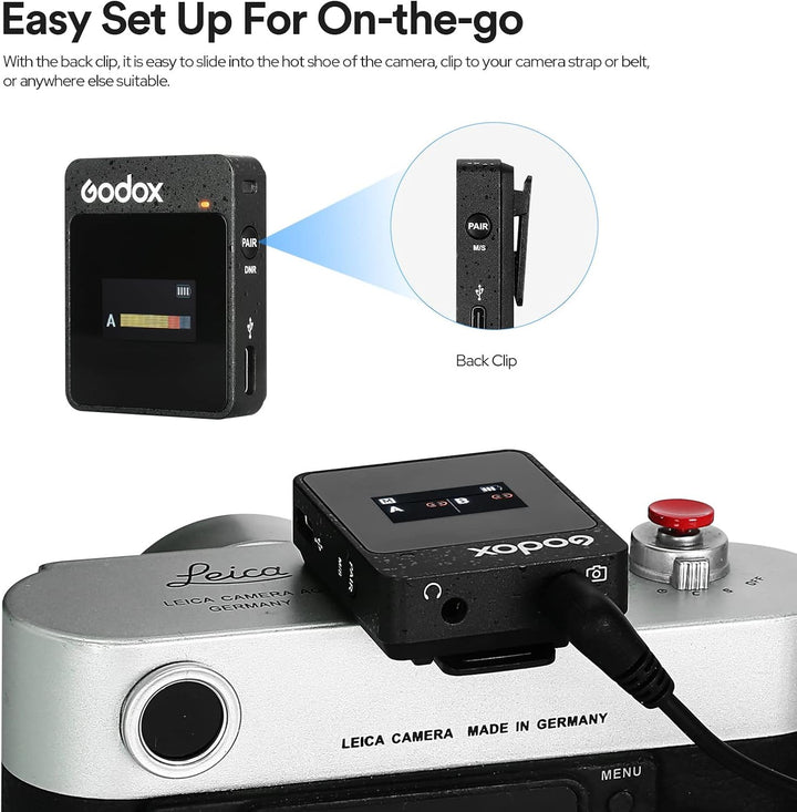 Godox MoveLink II M2 Drahtloses Mikrofonsystem (2 TX + 1 RX + Ladekoffer), 2.4G Wireless Noise Cance
