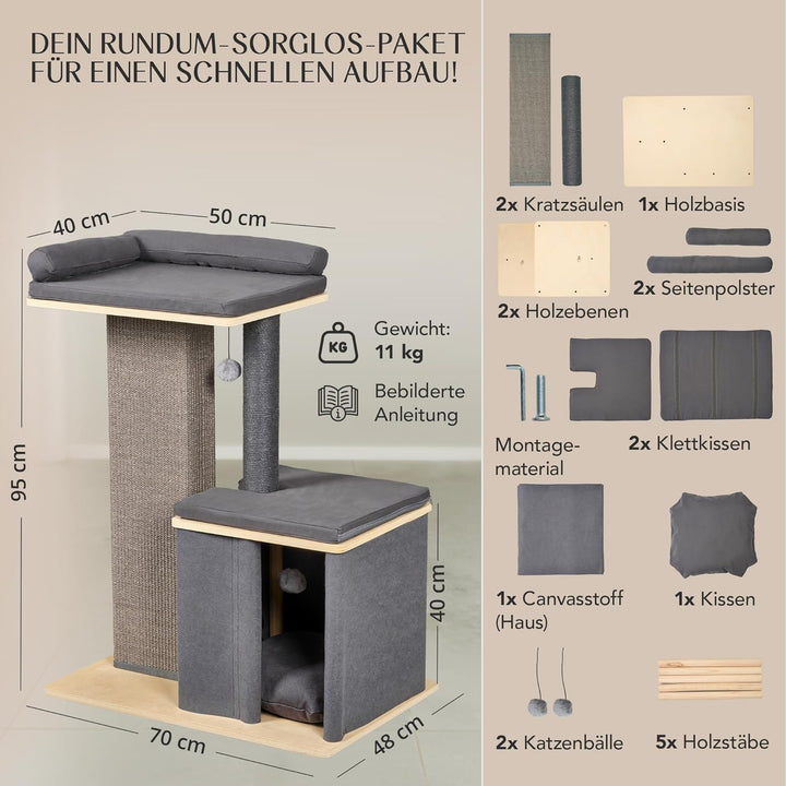 Premium Kratzbaum, für grosse Katzen, stabil, extra Dicker Stamm, Katzenbaum Holz, grosse Liegefläch
