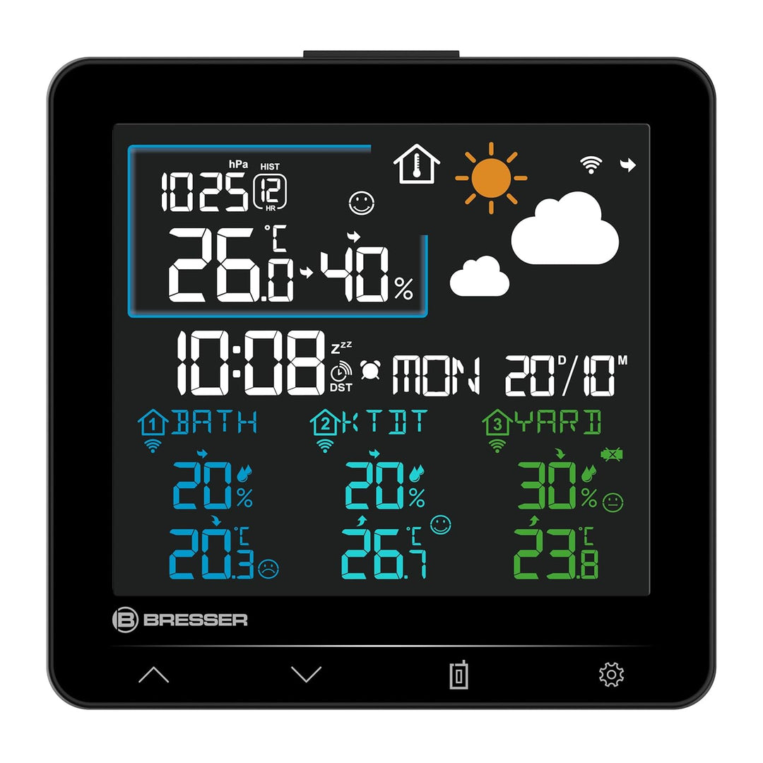 Bresser Quadro Individio Wetterstation NV mit 3 Aussensensoren, integriertem Thermo-Hygrometer, 4 Me