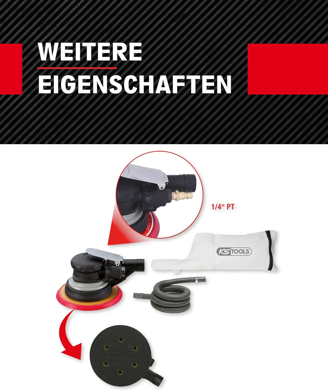 KS Tools Druckluft Exzenterschleifer Grobschliff 515.3066 I Druckluftschleifer mit 6fach-Lochung im
