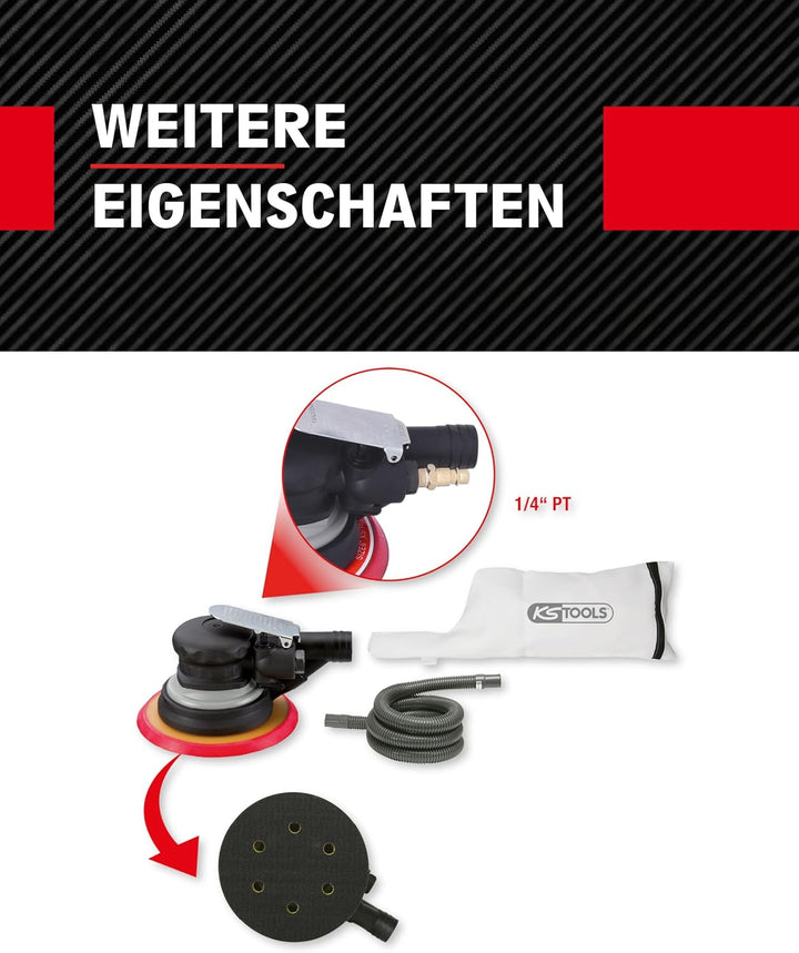 KS Tools Druckluft Exzenterschleifer Grobschliff 515.3066 I Druckluftschleifer mit 6fach-Lochung im