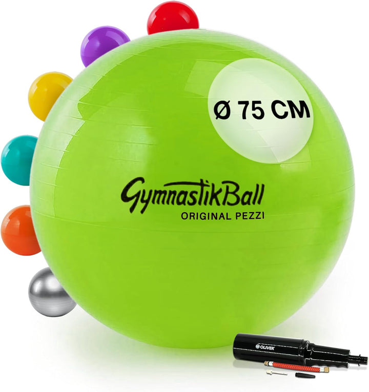 PEZZI Original Gymnastikball Standard Sitzball Set Ø 42 cm bis 75 cm inkl. Oliver Ballpumpe bis 400