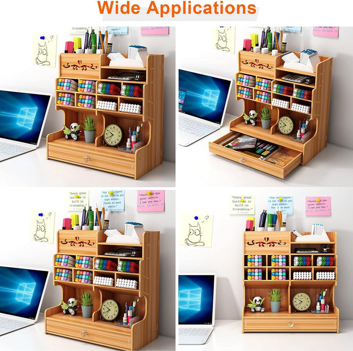 Hggzeg Schreibtisch-Organizer aus Holz, Selbstmontage, Schreibtischset, grosse Kapazität, Schreibtis