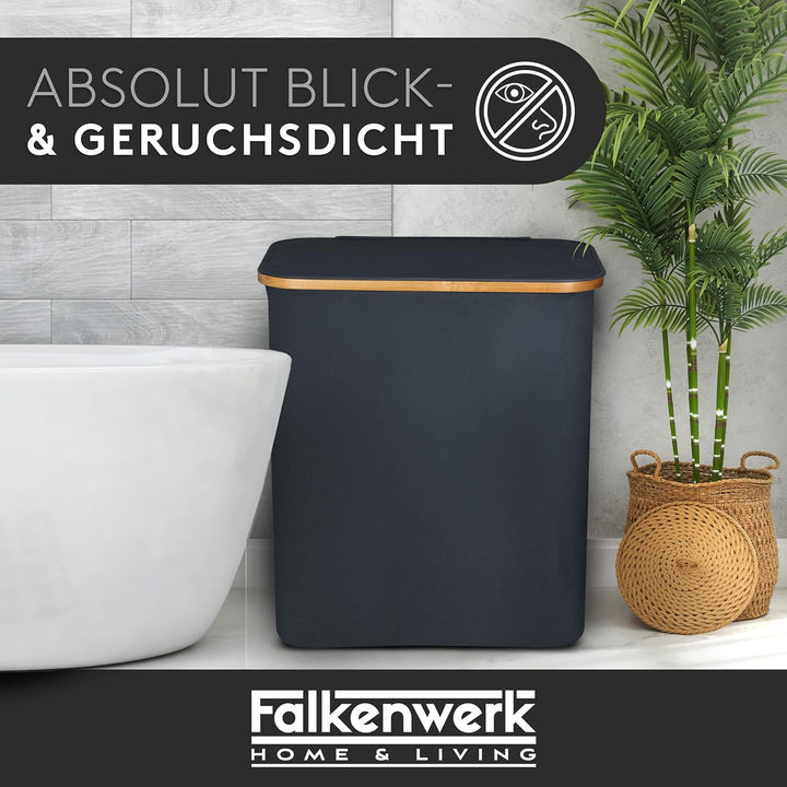 FALKENWERK Wäschekorb mit Deckel 145L - Wasserabweisender Wäschesammler 3 Fächer &amp; herausnehmbaren W