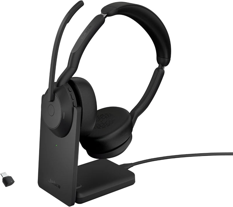 Jabra Evolve2 55 - schnurloses Stereo-Headset mit Ladestation und Jabra Air Comfort - Mikrofone mit