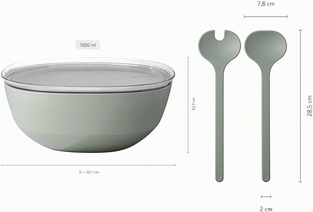 Mepal – Salat-Set Silueta – Servierschale mit Deckel (5000 ml) mit Salatbesteck (28,5 cm) – Outdoor-