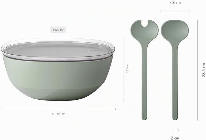 Mepal – Salat-Set Silueta – Servierschale mit Deckel (5000 ml) mit Salatbesteck (28,5 cm) – Outdoor-