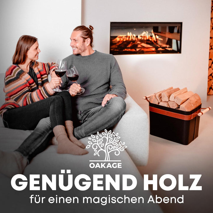 OAKAGE® Holzkorb für Kaminholz Gross aus veganem Leder Kaminholzkorb Feuerholzkorb Brennholzkorb Kam