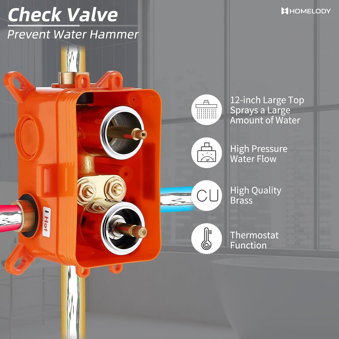 HOMELODY Regendusche Duschsystem mit Thermostat Unterputz Duscharmatur Eckig, Duschamaturenset Chrom