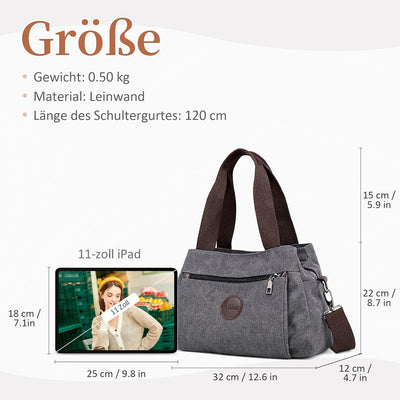 DIRRONA Elegant Damen Segeltuch Umhängetasche Gross Kapazität Handtasche Casual Reise Schultertasche