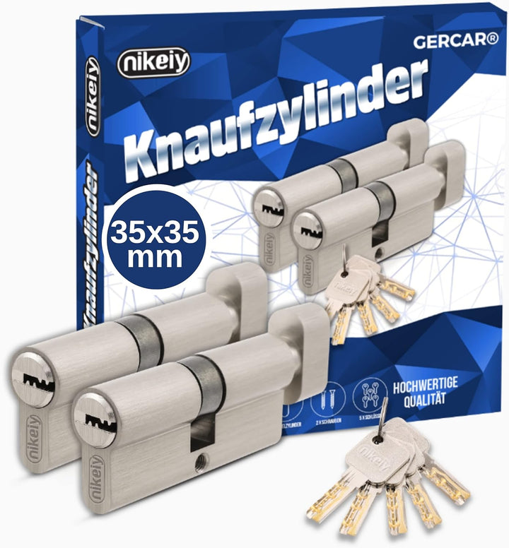 GERCAR Pro 2er Set Knaufzylinder gleichschliessend 70mm Schliesszylinder mit Knauf 35/35 Zylinder -