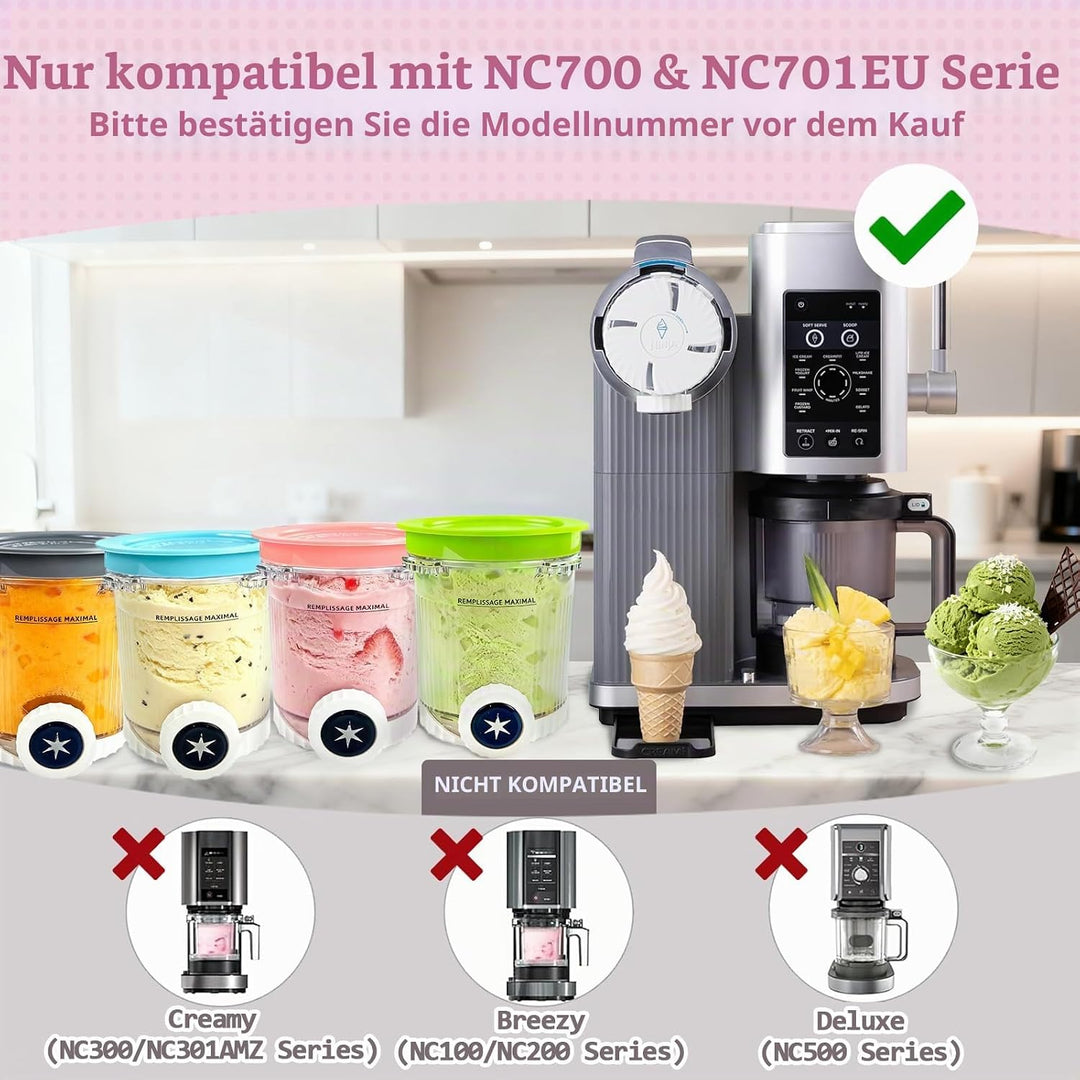4 StüCk Behälter für Ninja Creami Swirl NC700 NC701EU Serie, 480 ML Eiscremebehälter Eismaschine Zub