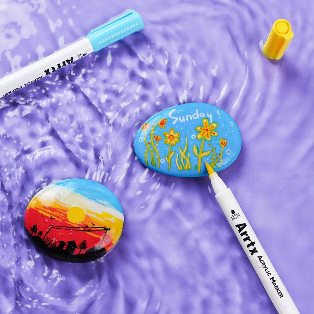 Arrtx Acrylstifte für Steine Bemalen, 30 Farben Acrylstifte Marker Pinsel Spitze, Permanent Acrylmar