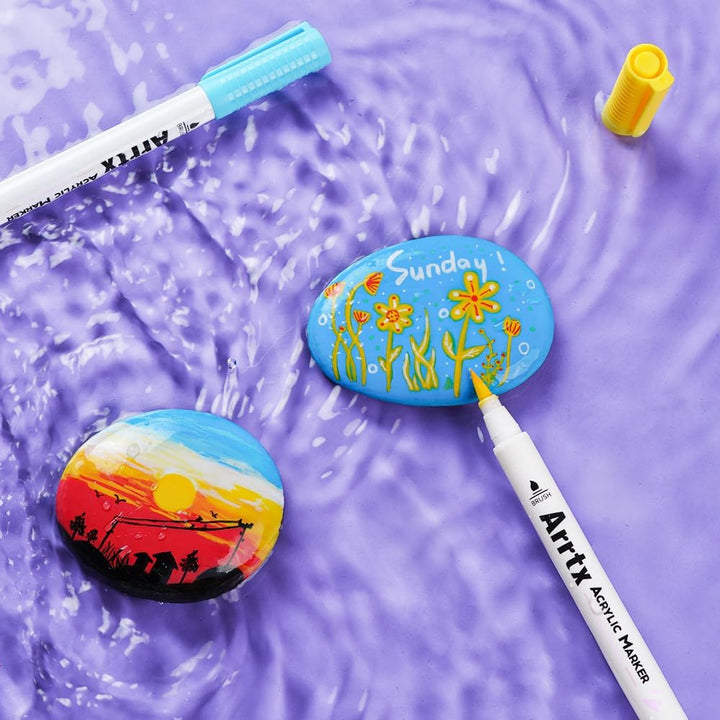 Arrtx Acrylstifte für Steine Bemalen, 30 Farben Acrylstifte Marker Pinsel Spitze, Permanent Acrylmar
