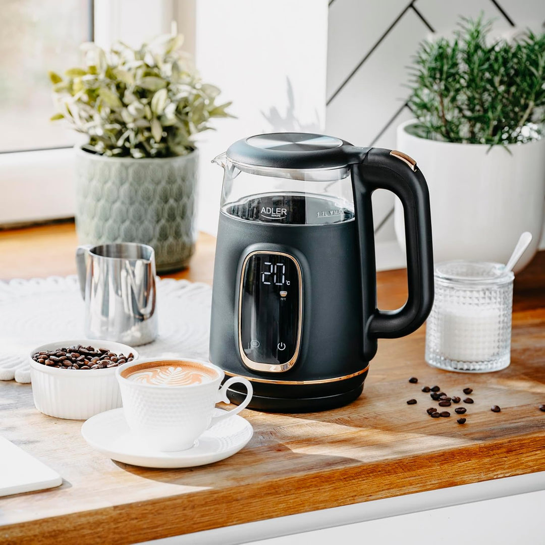 Adler Wasserkocher mit Temperatureinstellung 2200W – Wasser Kocher 1,7L mit LED-Display und Touchpan