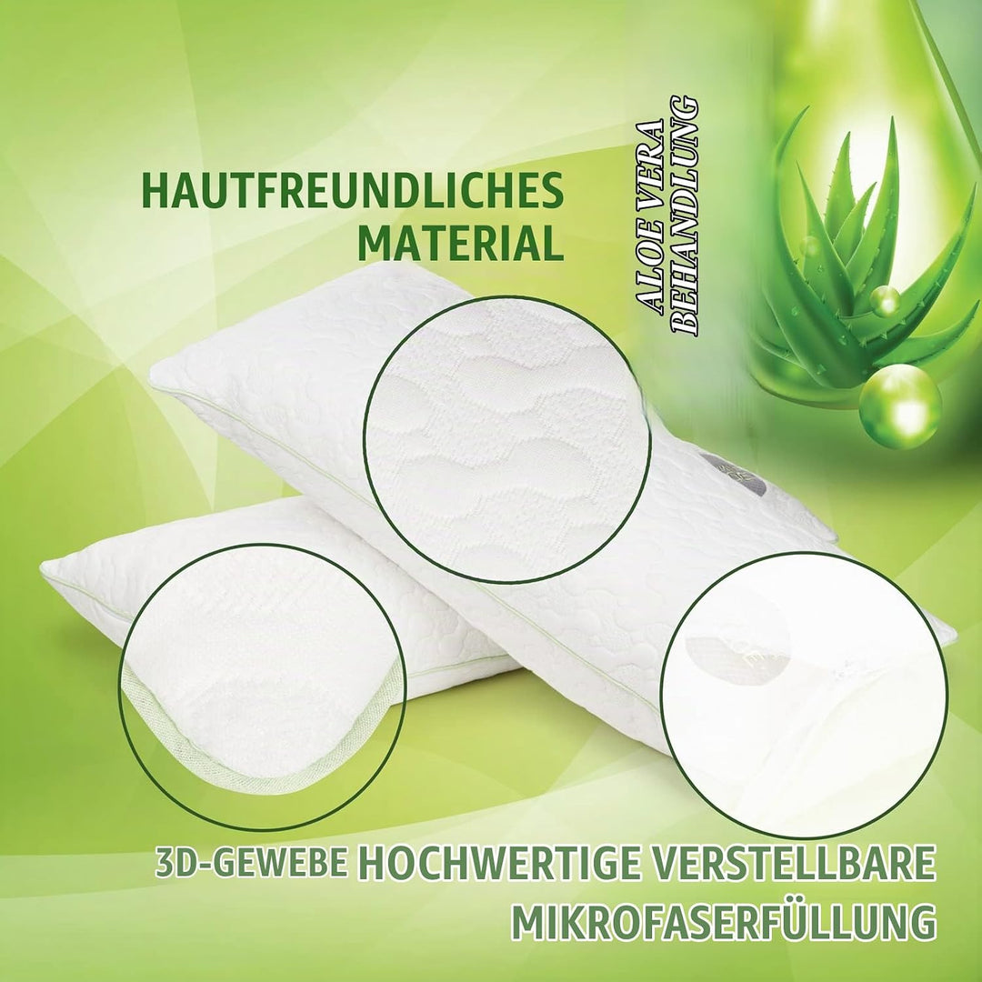 Vitapur Kopfkissen 40x80 mit Aloe Vera Extract I 2er SET I Kissen Set für Alle Schlafpositionen I 2e