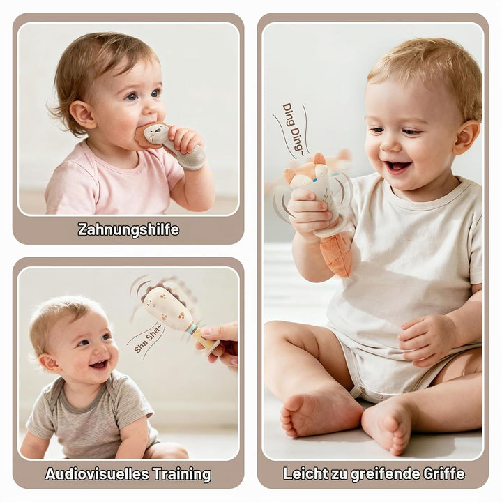 Beissring Baby Rassel Baby Spielzeug 6 MonateSensorik Geschenk (3 Stück)