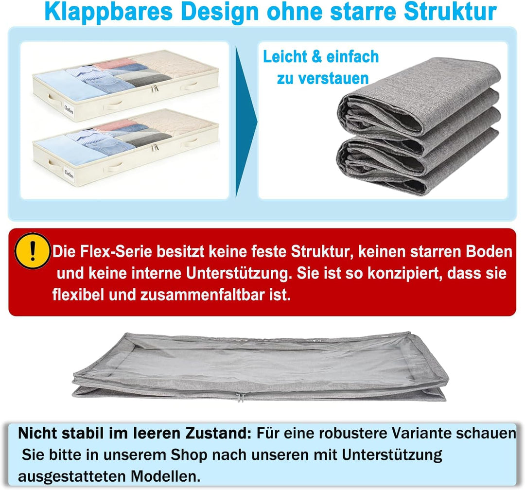 Unterbett Aufbewahrungsbox 2 Stück Unterbettkommode und klarem Deckel, 10cm hoch Kleideraufbewahrung