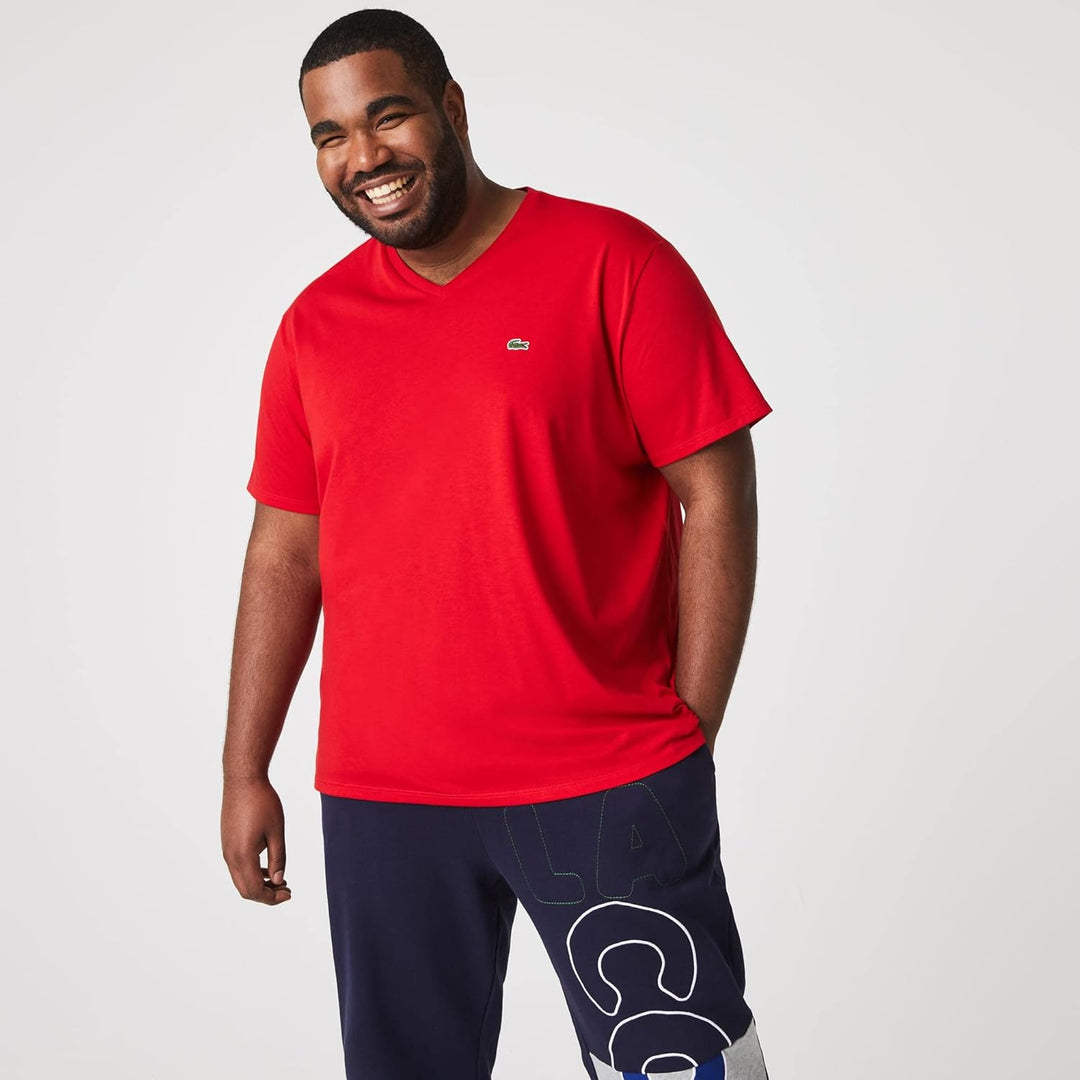 Lacoste Herren Short Sleeve V Neck Pima Jersey T-Shirt L Rouge, L Rouge