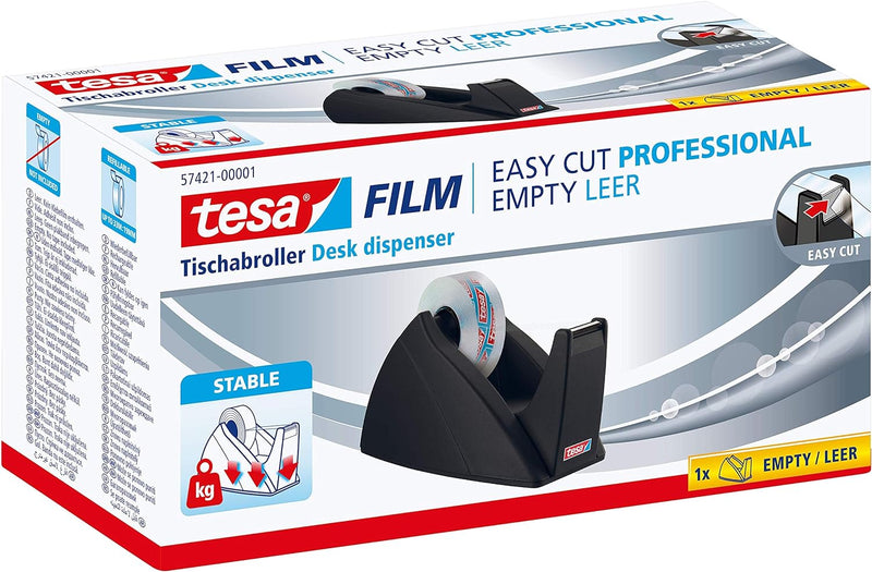 tesa Easy Cut Tischabroller - Nachfüllbarer, standfester Klebeband-Spender für Klebebandrollen bis 3